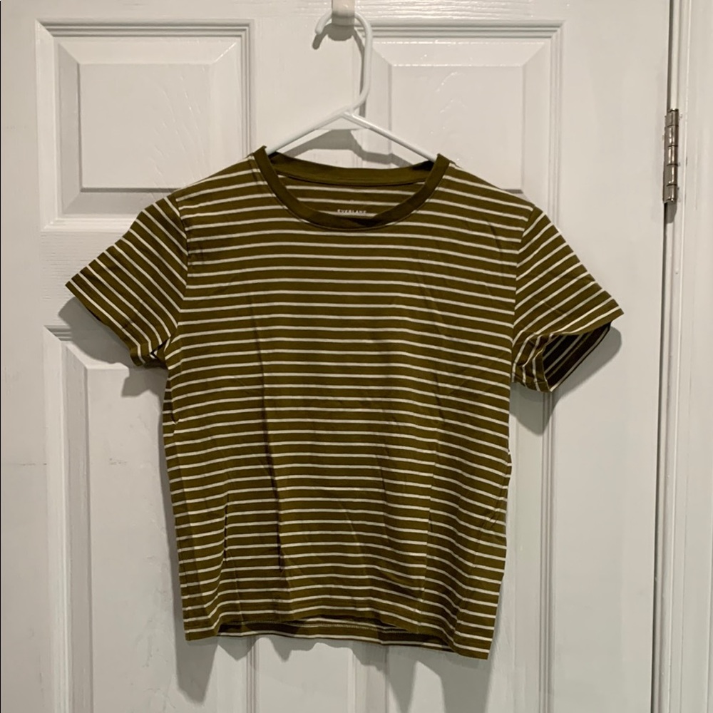 Everlane Olive Striped Short Sleeve Tee
